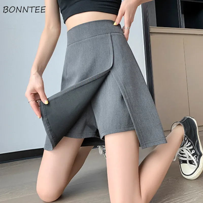 Side-slit Skirts Women Mini High Waist Office Mujer All-match Ulzzang Fashion Gentle Temperament Casual Girlish Faldas Young Ins