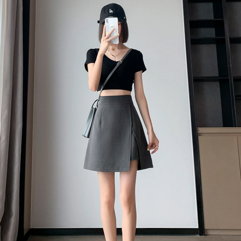 Side-slit Skirts Women Mini High Waist Office Mujer All-match Ulzzang Fashion Gentle Temperament Casual Girlish Faldas Young Ins