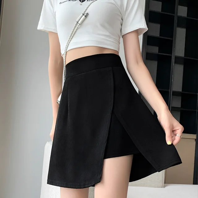 Side-slit Skirts Women Mini High Waist Office Mujer All-match Ulzzang Fashion Gentle Temperament Casual Girlish Faldas Young Ins