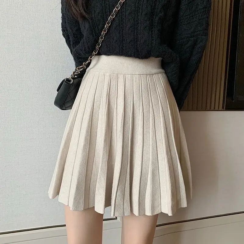 Women Style Sexy Pleated High Waist Knitted Mini Skirt Casual Harajuku Slim Fit Solid Street Skirts