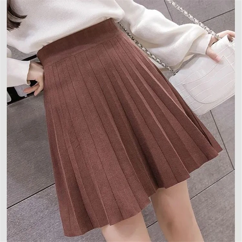 Women Style Sexy Pleated High Waist Knitted Mini Skirt Casual Harajuku Slim Fit Solid Street Skirts