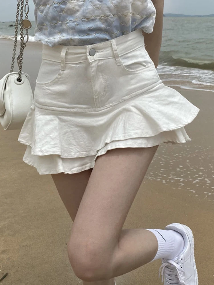 Summer women's skirts gothic low waist white patchwork A-line skirt aesthetic outfit punk retro harajuku street style mini skirt