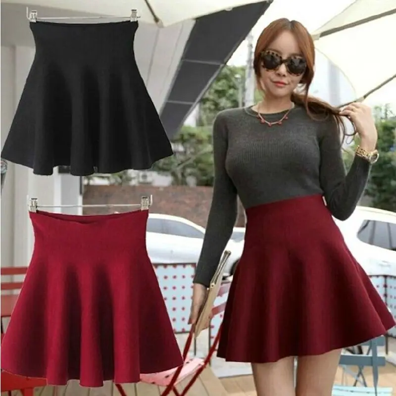 Women Real New Arrival Empire Solid Mid-calf Casual Skirt Bubble Beauty Knitted Skirt A-line Tutu