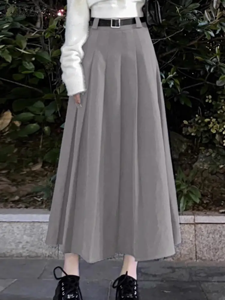 Vintage Solid Long Skirts Fashion Women Pleating Maxi Jupes  Casual High Waisted Faldas  Summer A-line Basic Skirts