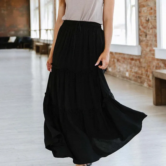 Women Skirt Plaid Maxi Skirt Large Hem Beach Skirt Bohemian Skirt Elastic Waist Party Skirt Slim Long Skirt Streetwear Faldas