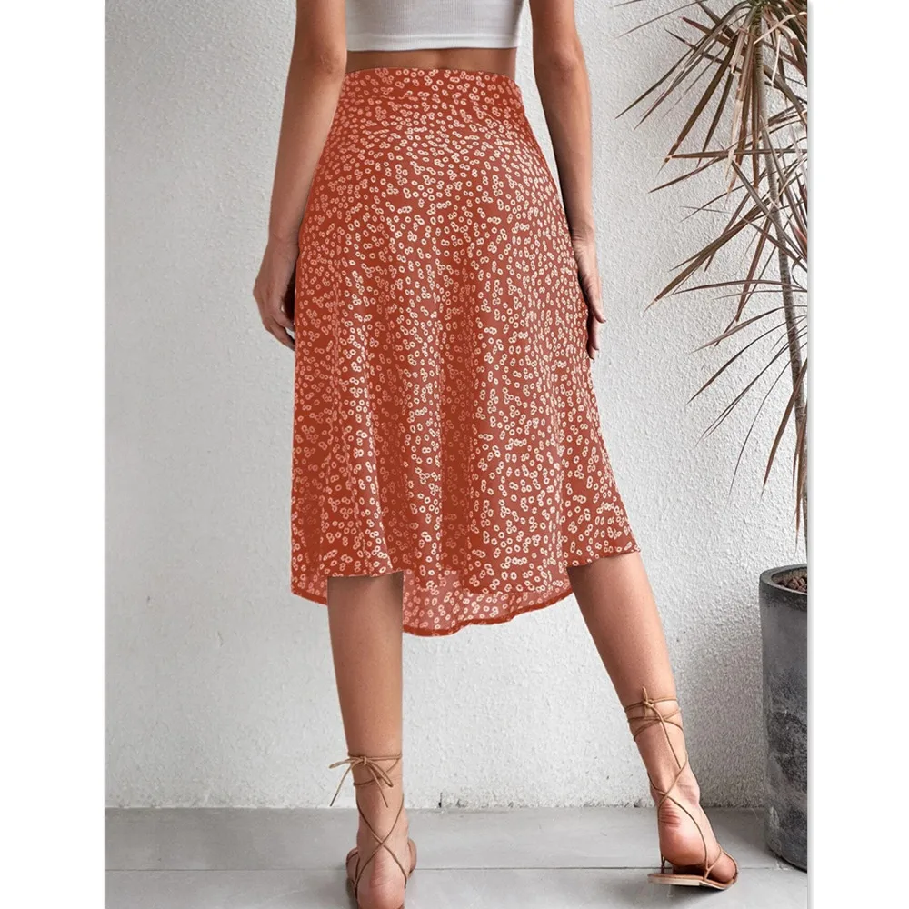 Women's Casual Loose Fitting Floral A-line Wrap Buttocks Midi Waist Skirt
