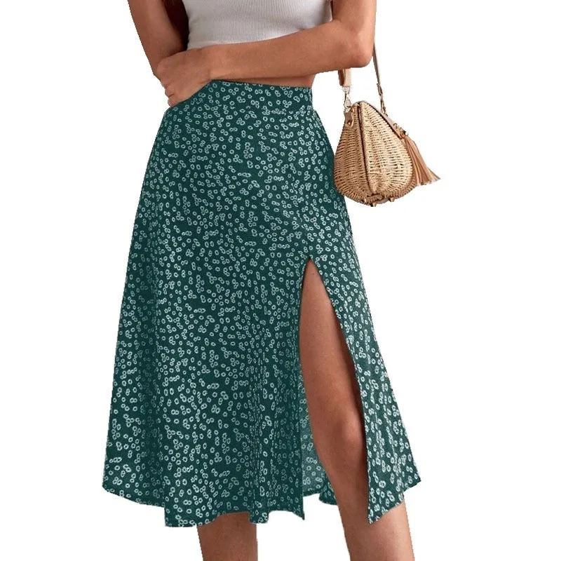 Women's Casual Loose Fitting Floral A-line Wrap Buttocks Midi Waist Skirt