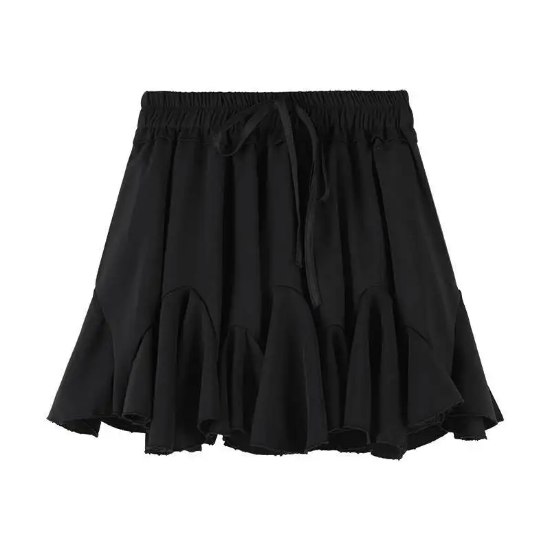Women Ruffled A-line Skirt Pleated Fluffy High Waist mini Skirts Elastic Solid cake Aesthetic Skirt