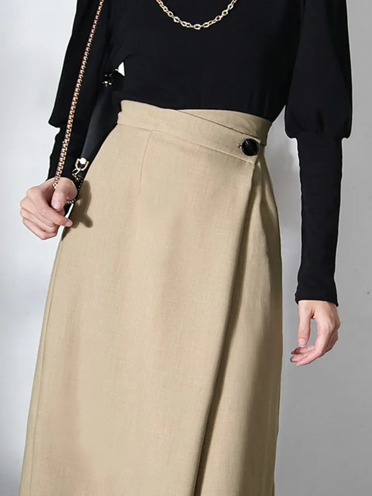 Women Asymmetrical Skirt High Waist A Line Solid Tunic Minimalist Folds Skirts