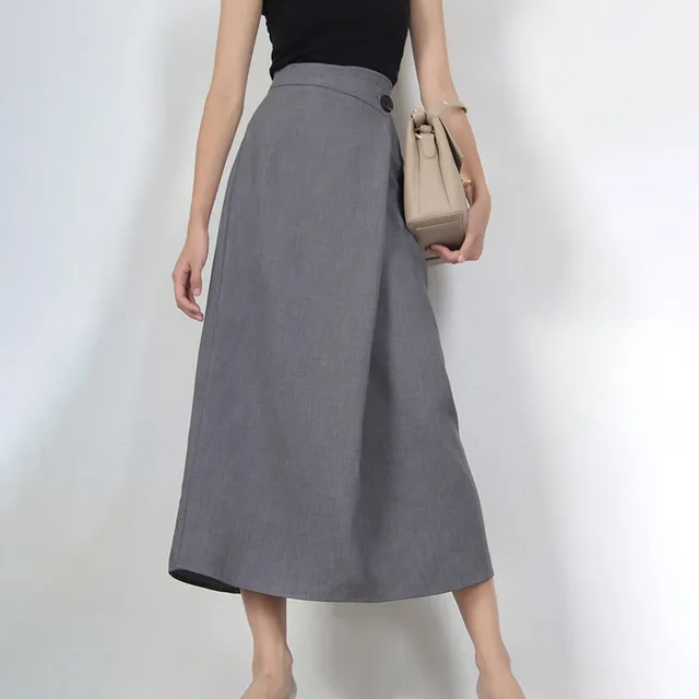 Women Asymmetrical Skirt High Waist A Line Solid Tunic Minimalist Folds Skirts