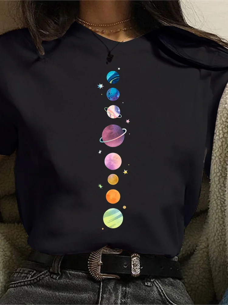 Women Planets Print Aesthetic Kawaii Graphic T shirt Retro Tops Tee Clothing