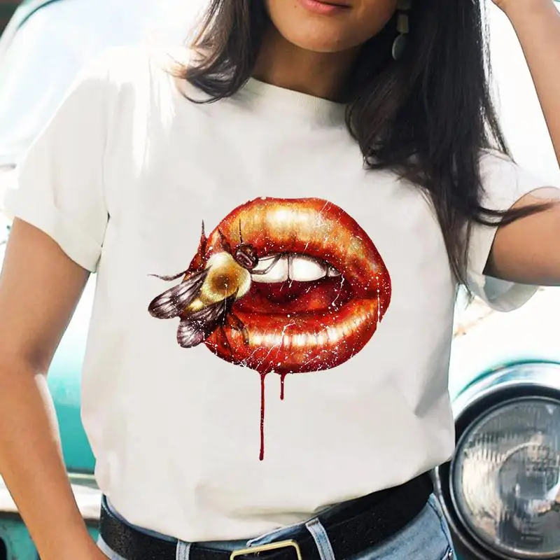 Women T-shirts Cartoon Nail Art Trend Lovely Fashion Print Shirt Graphic Top Stylish Short Sleeve