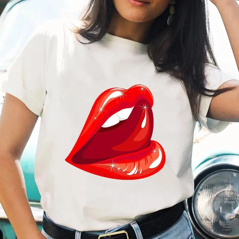 Women T-shirts Cartoon Nail Art Trend Lovely Fashion Print Shirt Graphic Top Stylish Short Sleeve