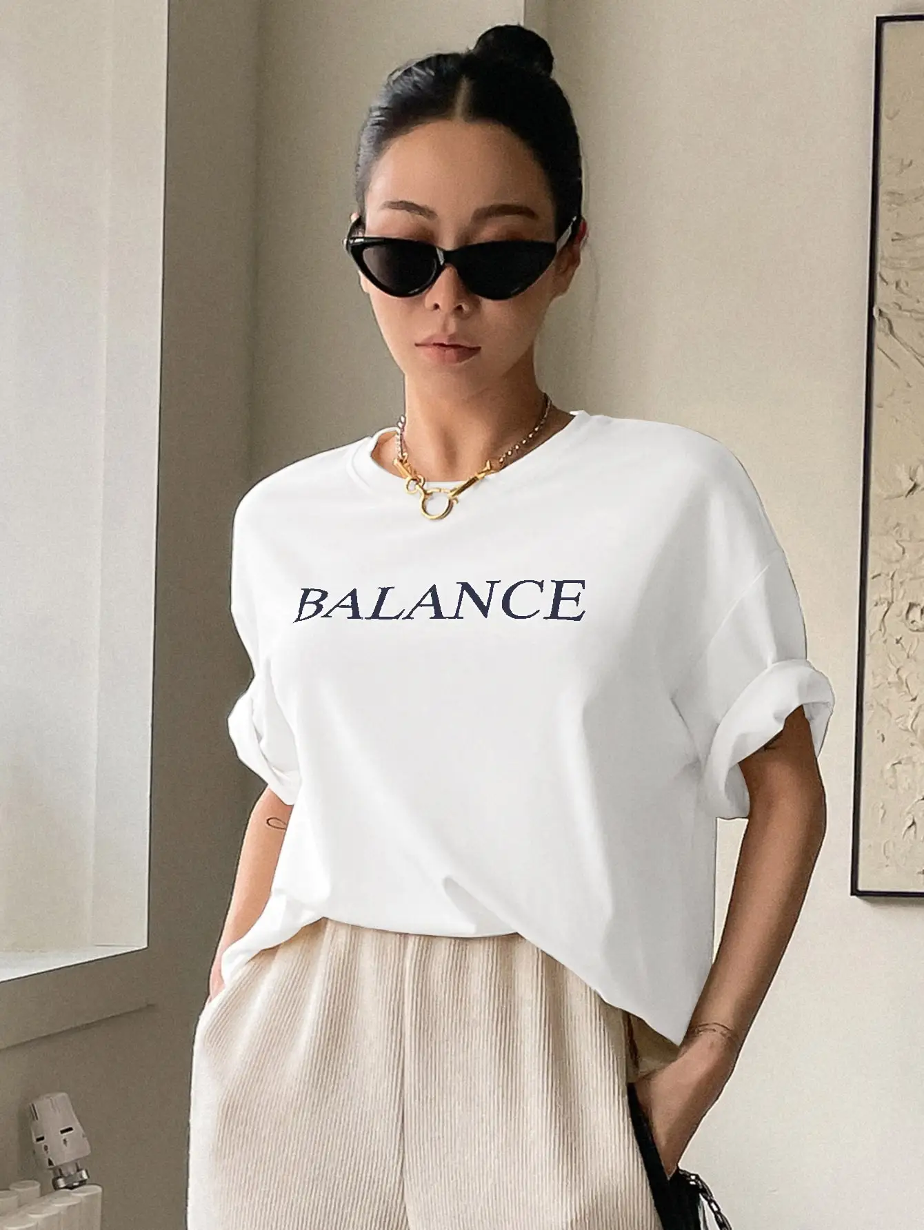 Women Letter Printed Casual T-Shirts Loose Oversize Short Sleeve Fashion Street 100% Cotton Tee Clothing