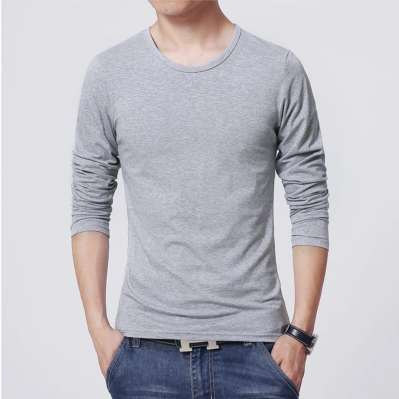 Men's T-Shirts Long Sleeve Slim Pure Color Tops Tees Shirt