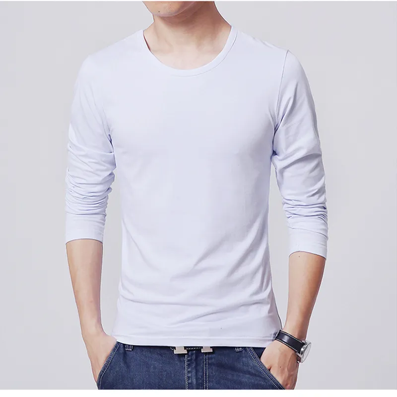 Men's T-Shirts Long Sleeve Slim Pure Color Tops Tees Shirt
