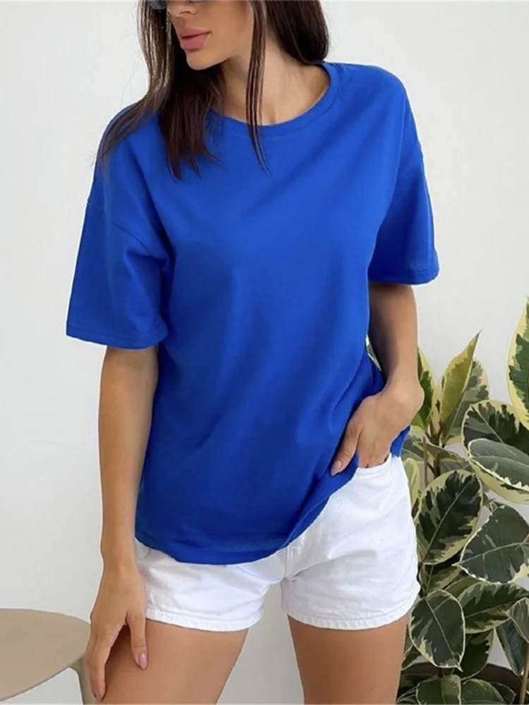 Women 100% Cotton Solid Basic T Shirt Summer Casual Loose T-Shirt Women Tee Shirt Oversized O Neck Female Tops