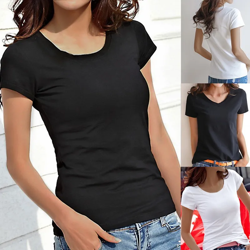 Women's T-Shirt Casual Solid Short Sleeved Tops Slim Half-Sleeved Large Size Bottoming Tee Clothes