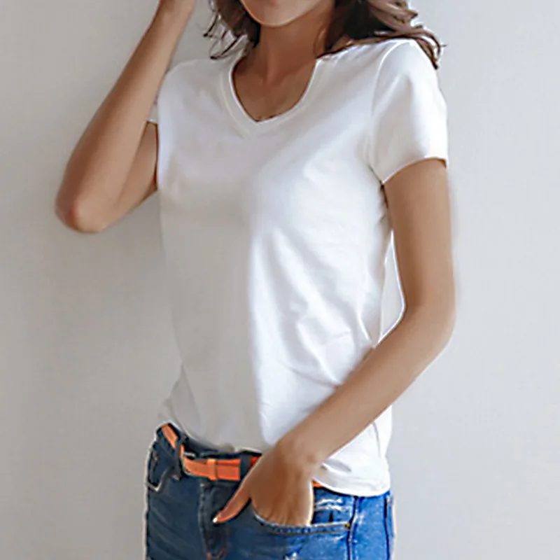 Women's T-Shirt Casual Solid Short Sleeved Tops Slim Half-Sleeved Large Size Bottoming Tee Clothes