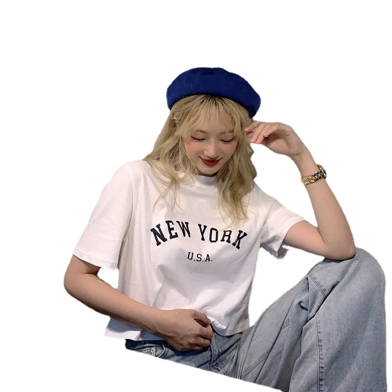 Women's T-shirts Cotton O-Neck “NEW YORK” Print Tops Tees