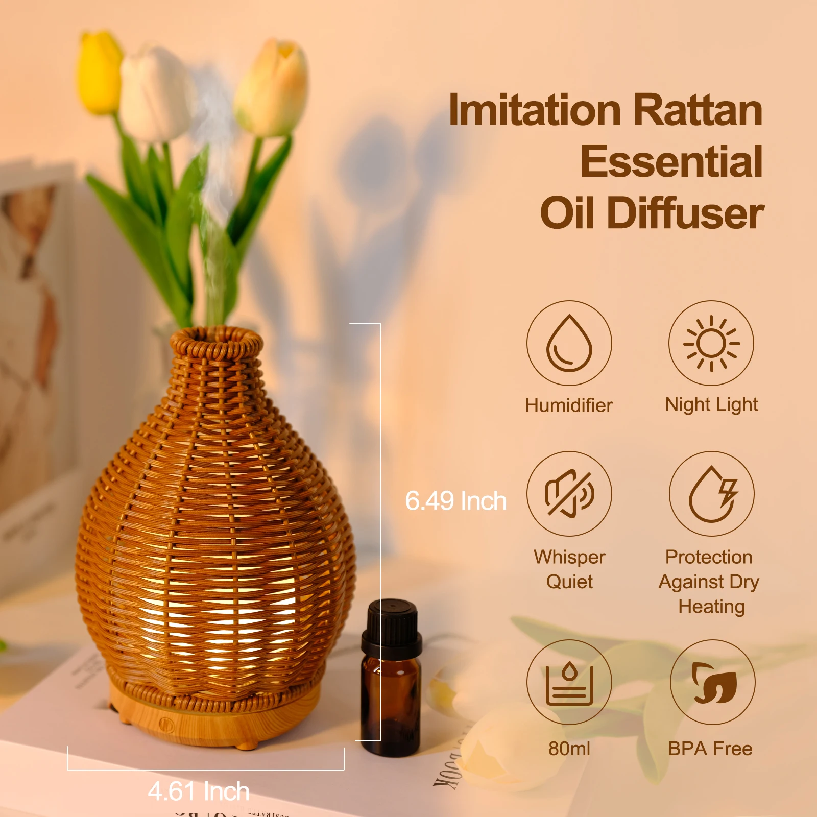 Rattan Weaving Air Humidifiers USB Home and Decoration Vase Shape Fragrance Diffuser Ultrasound Essential Oils Small Appliances