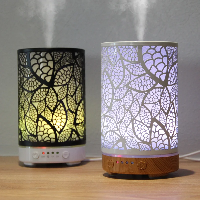 Aroma Diffuser Iron Hollow Leaves Ultrasonic Air Humidifier Desktop Humidifier Smart Home Appliances Room Decor with Led Light