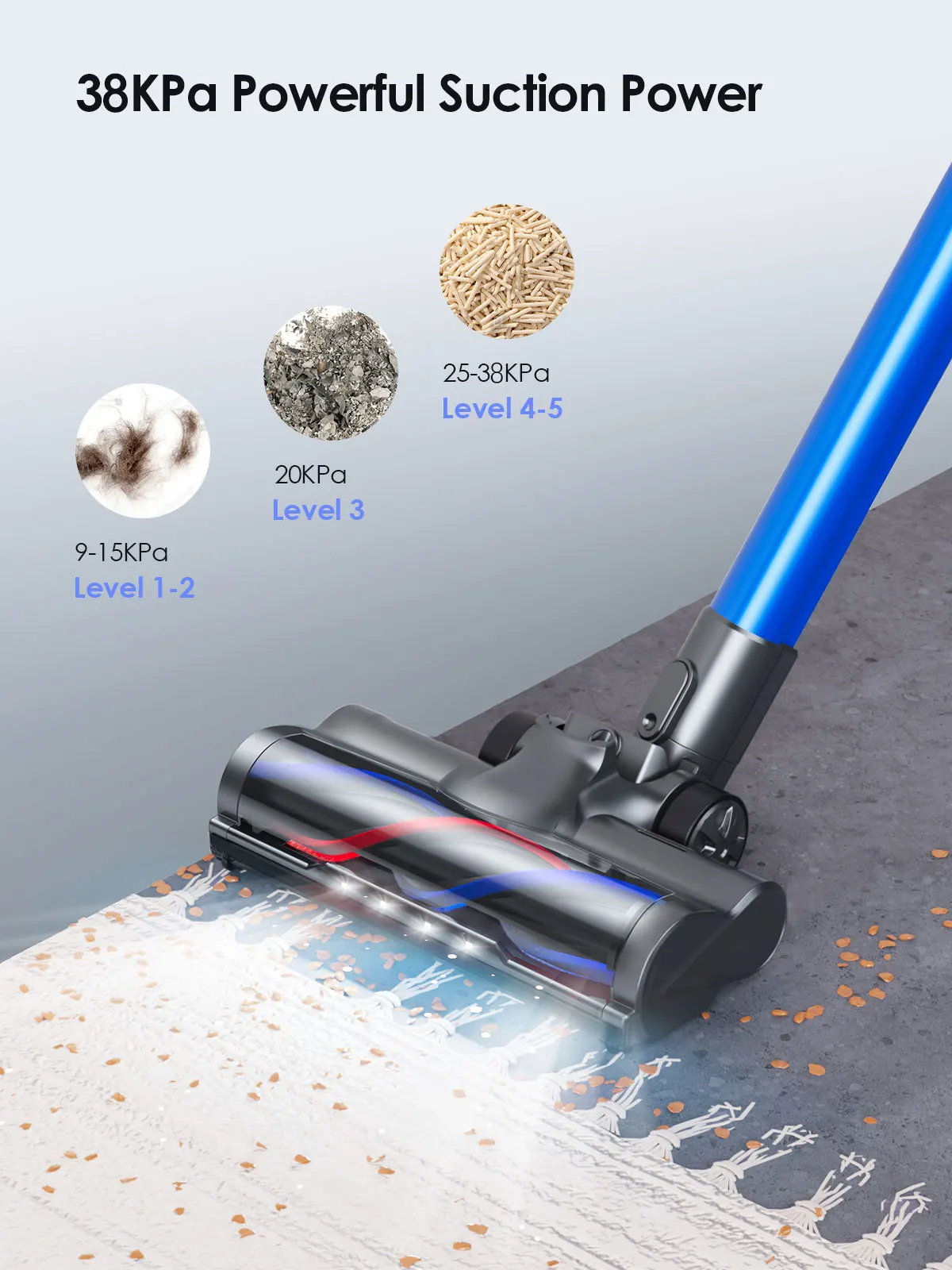 450W 38Kpa Cordless vacuum clean 55 Mins for smart Home Appliance Removable Battery HD Touch display Wireless