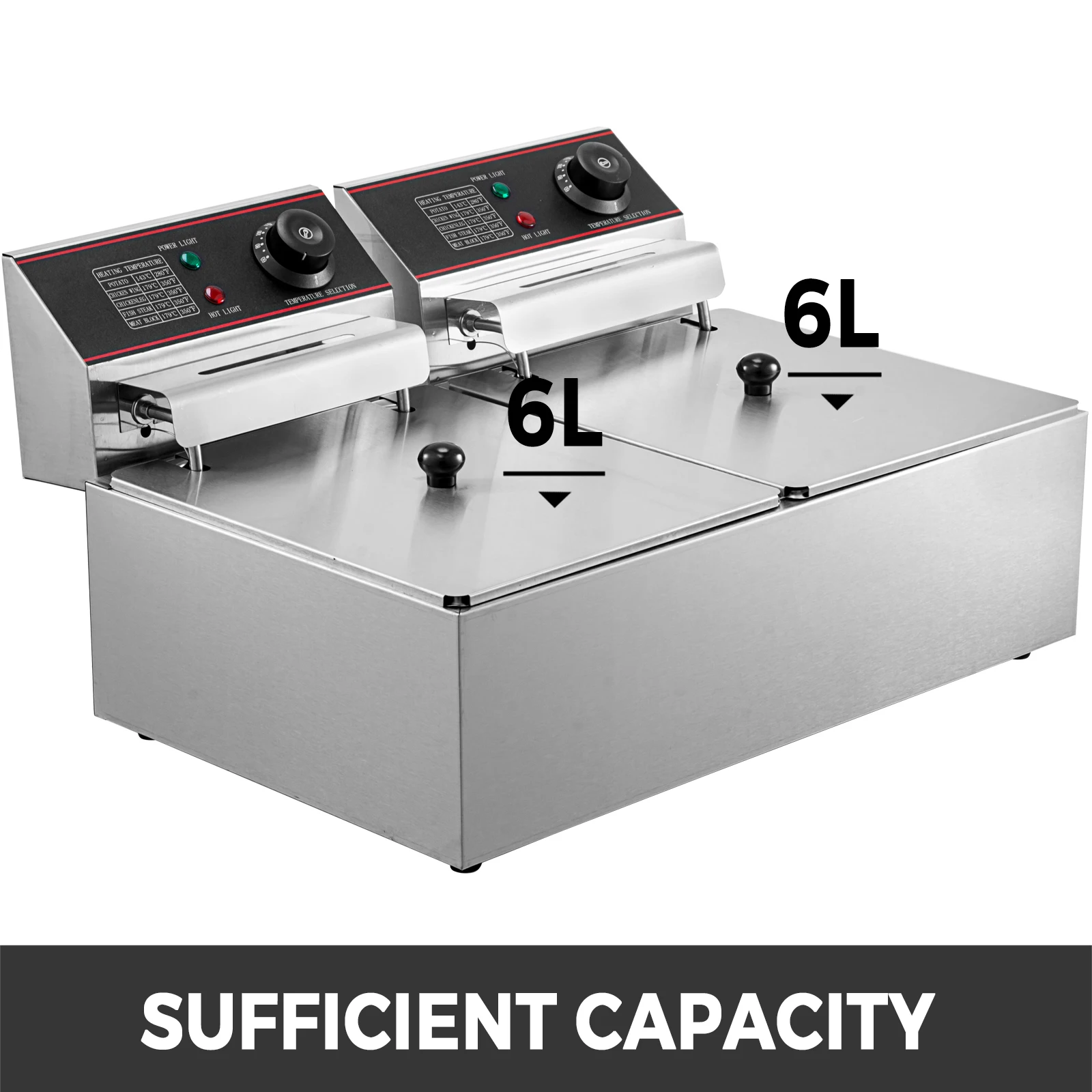 12L 5000W Electric Deep Fryers Dual Tanks with Dual Basket & Lid Double Deep Fat Fryer Adjustable Temperature Control