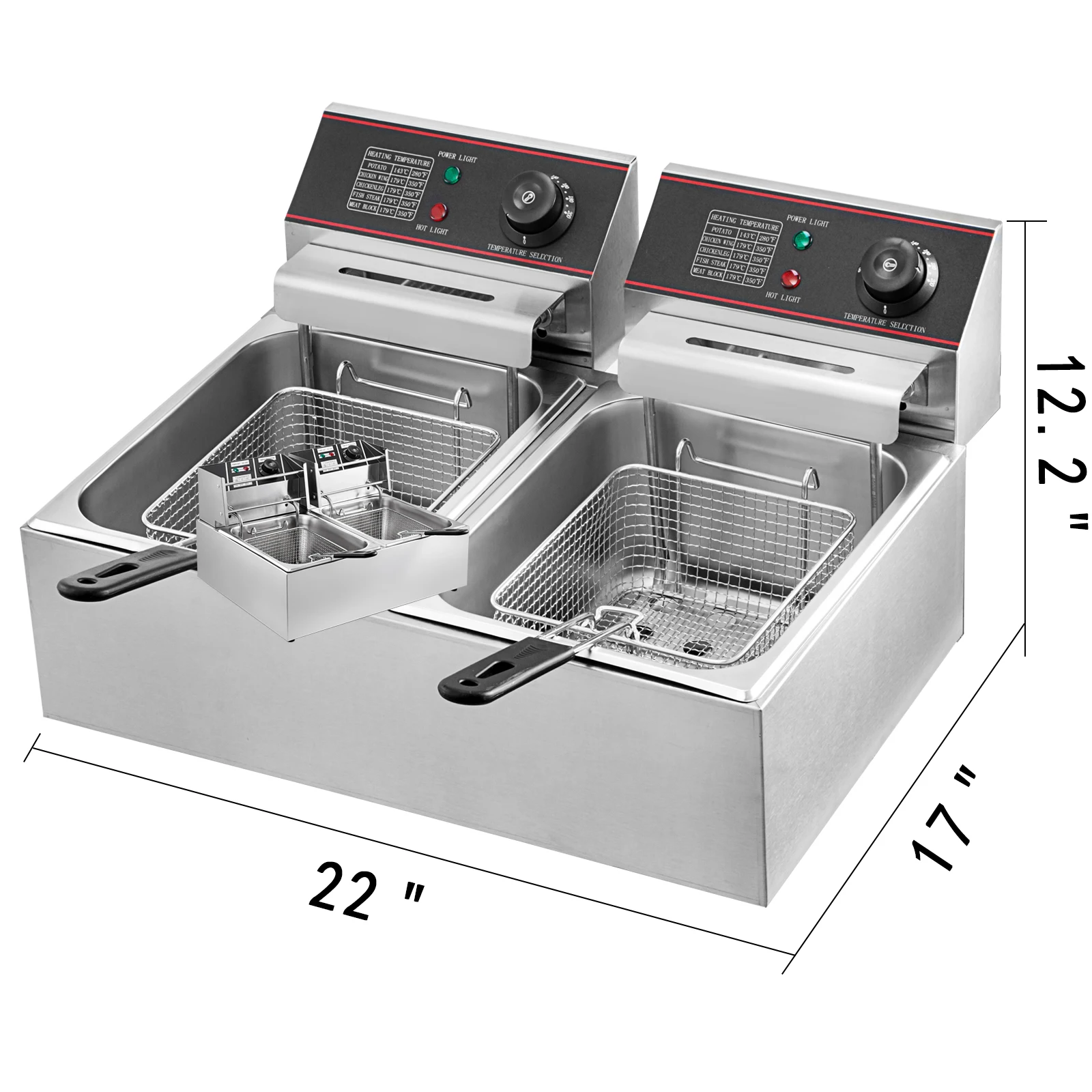 12L 5000W Electric Deep Fryers Dual Tanks with Dual Basket & Lid Double Deep Fat Fryer Adjustable Temperature Control