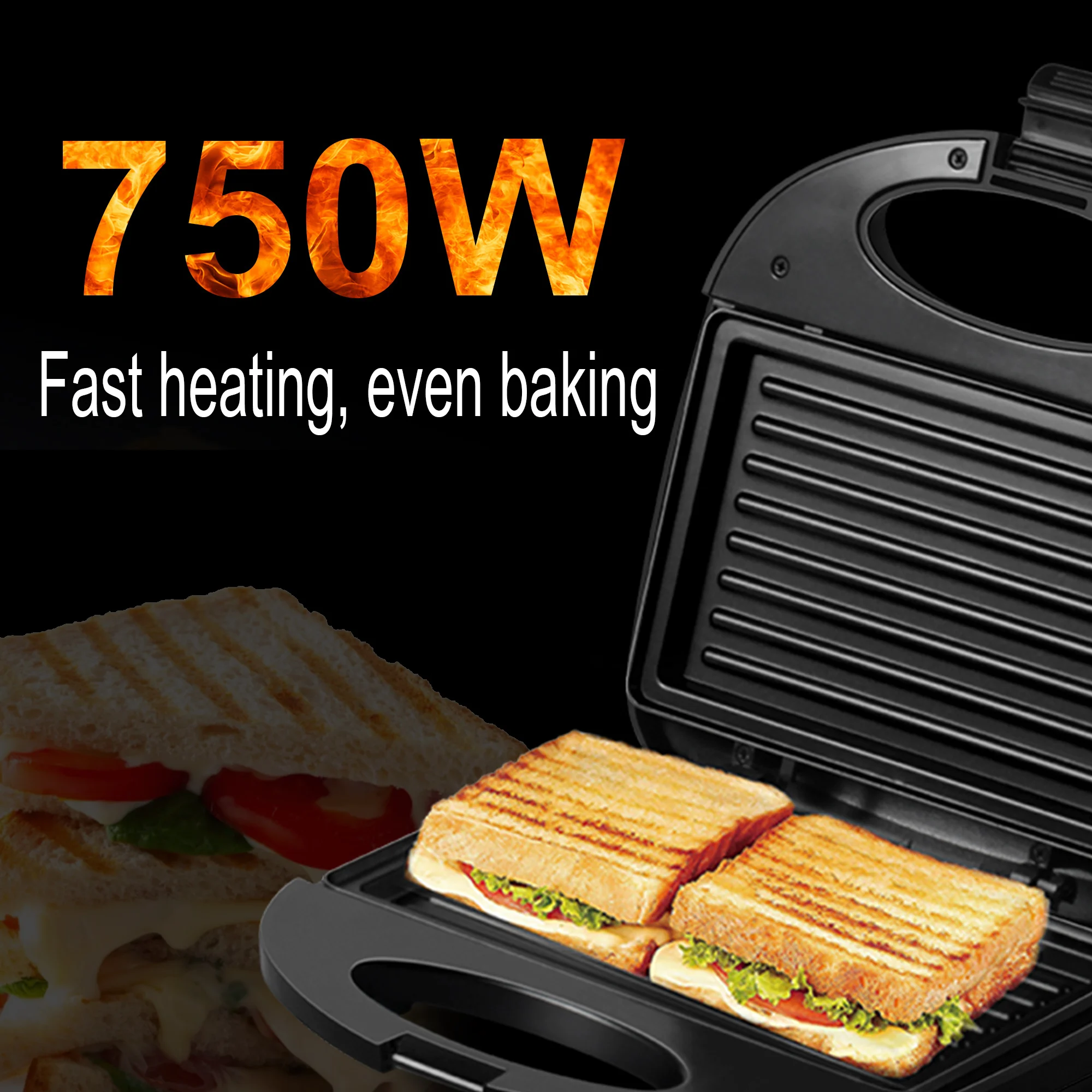 Electric Sandwich Maker Panini 750W Waffle Maker Cooking Kitchen Appliances Breakfast Waffles Machine Non-stick Iron Pan Sonifer