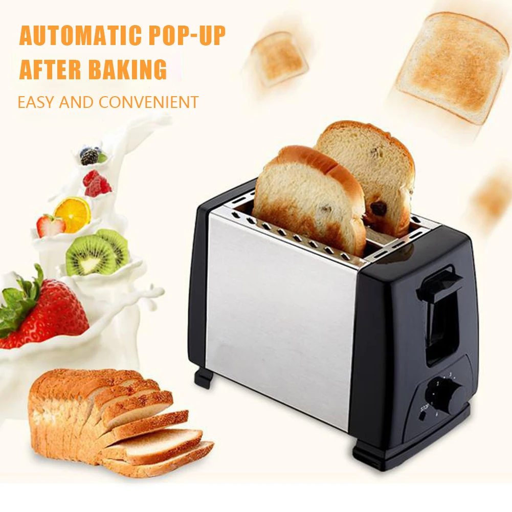 2 Slices Double Side Baking Toaster Automatic Cooking Toasters Fast Heating Stainless Steel Wide Slot Kitchen Cooking Appliances