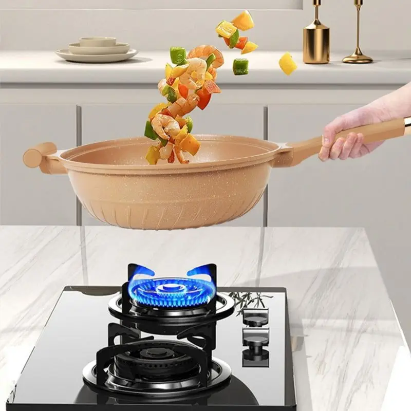 Non-Stick Clay Wok With Steamer Basket Clay Wok Micro-pressure Wok Multifunctional Non-stick Household Frying Pan Induction