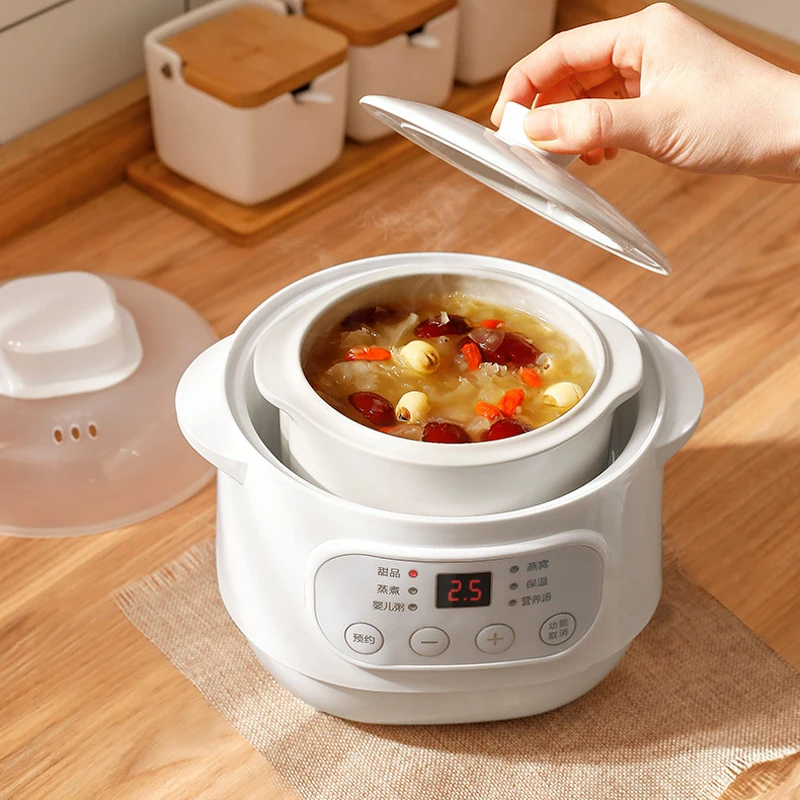 200W Electric Slow Cooker Food Steamer Stew Cup Multicooker Ceramic Pot Stew Food Warmer