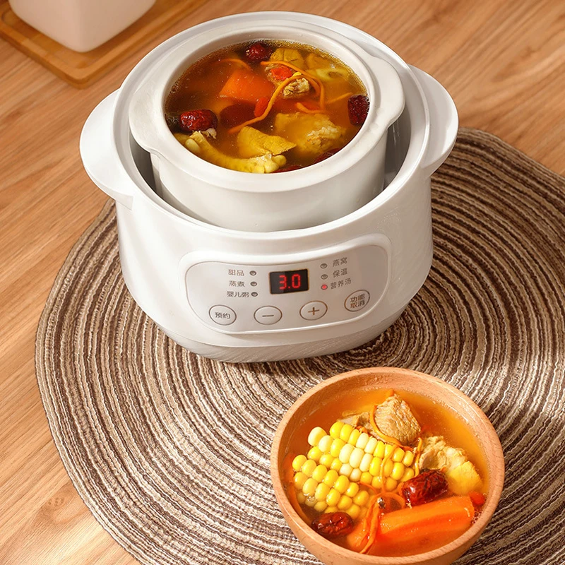 200W Electric Slow Cooker Food Steamer Stew Cup Multicooker Ceramic Pot Stew Food Warmer