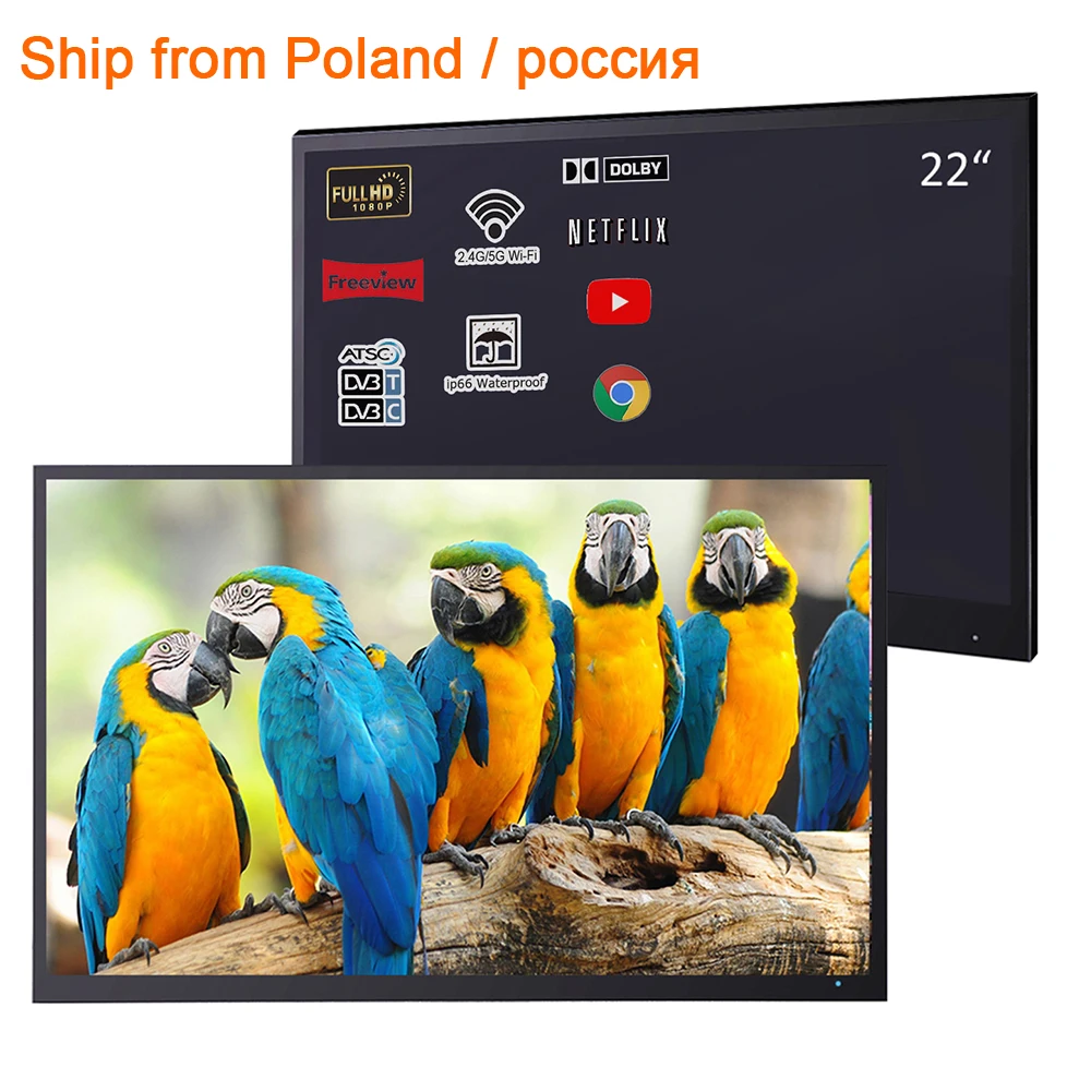 22 inches Black Bathroom Luxury LED Smart Android WiFi TV Waterproof Decoration Hotel Used Poland Russia Warehouse