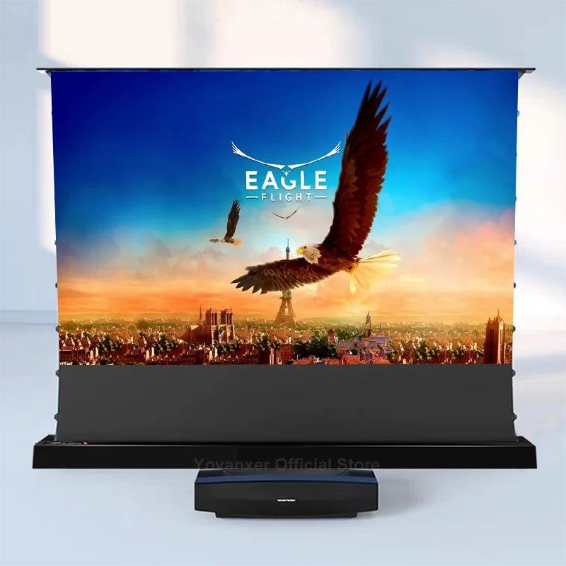 72 -120 inch ALR Rejecting Motorized  Electric Tab Tension Floor Rising Anti-light Projector Screen for UST Laser 4k ProjectorPr