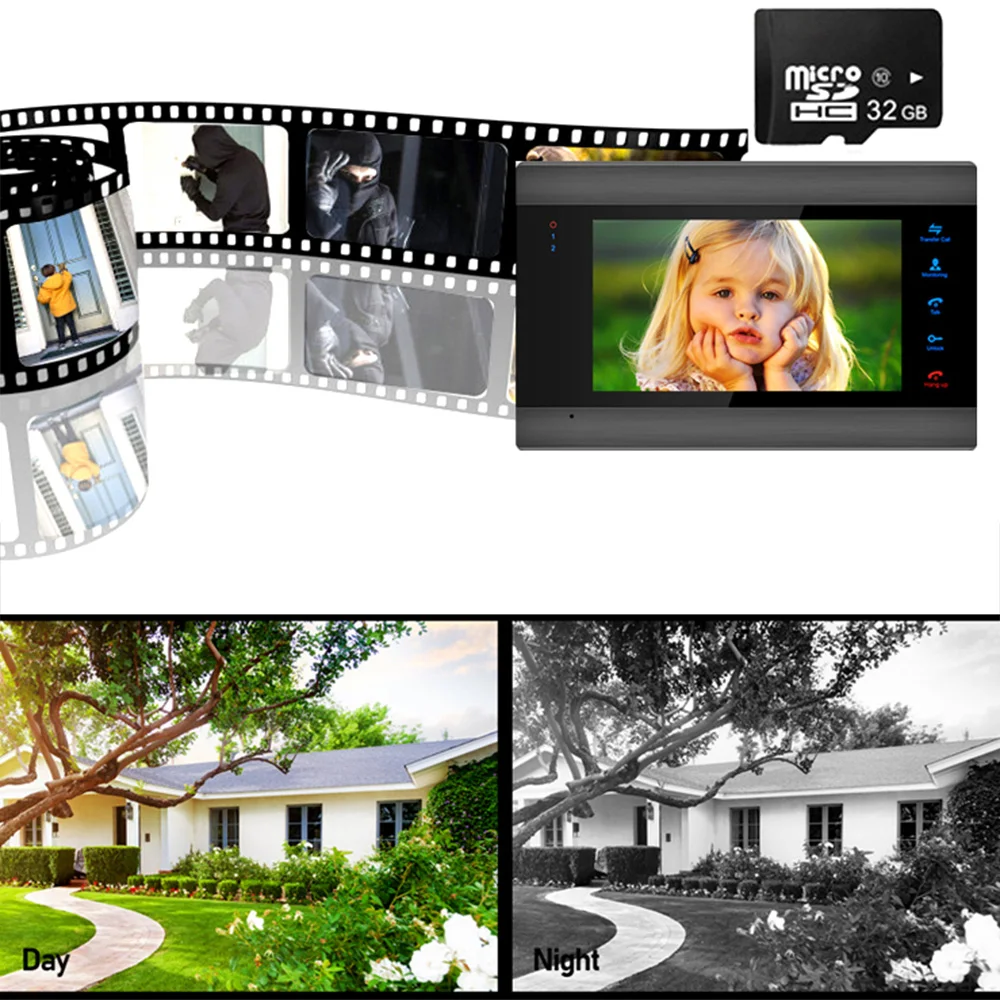 7 Inch Video Intercom Surveillance Camera Security Protection Interfone Residencial Night Vision For Apartment