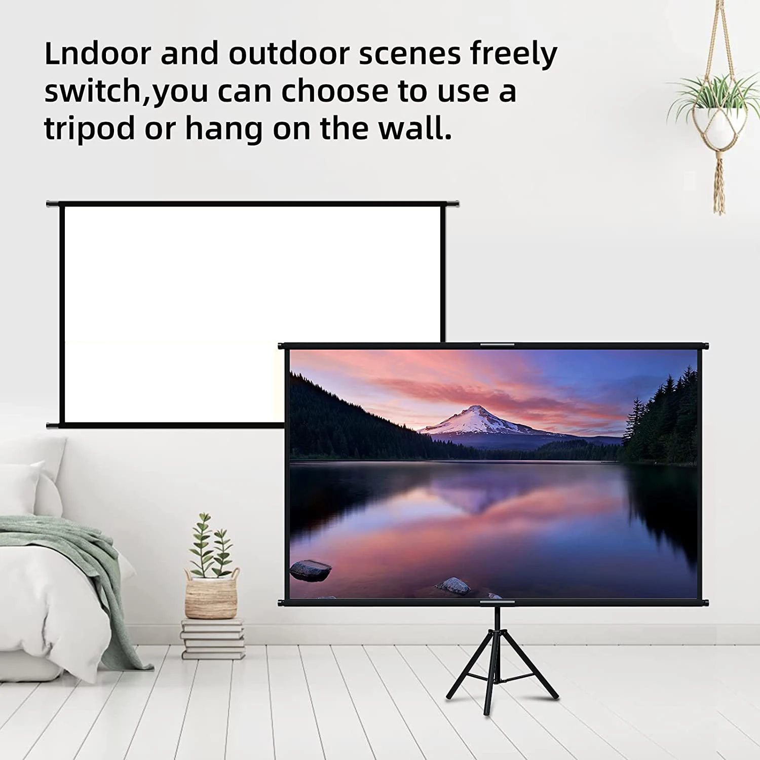 Projector Screen With Stand Foldable White Wrinkle-Free 60-120 inch 16:9 Screen With Bag for Home Theater Indoor Outdoor