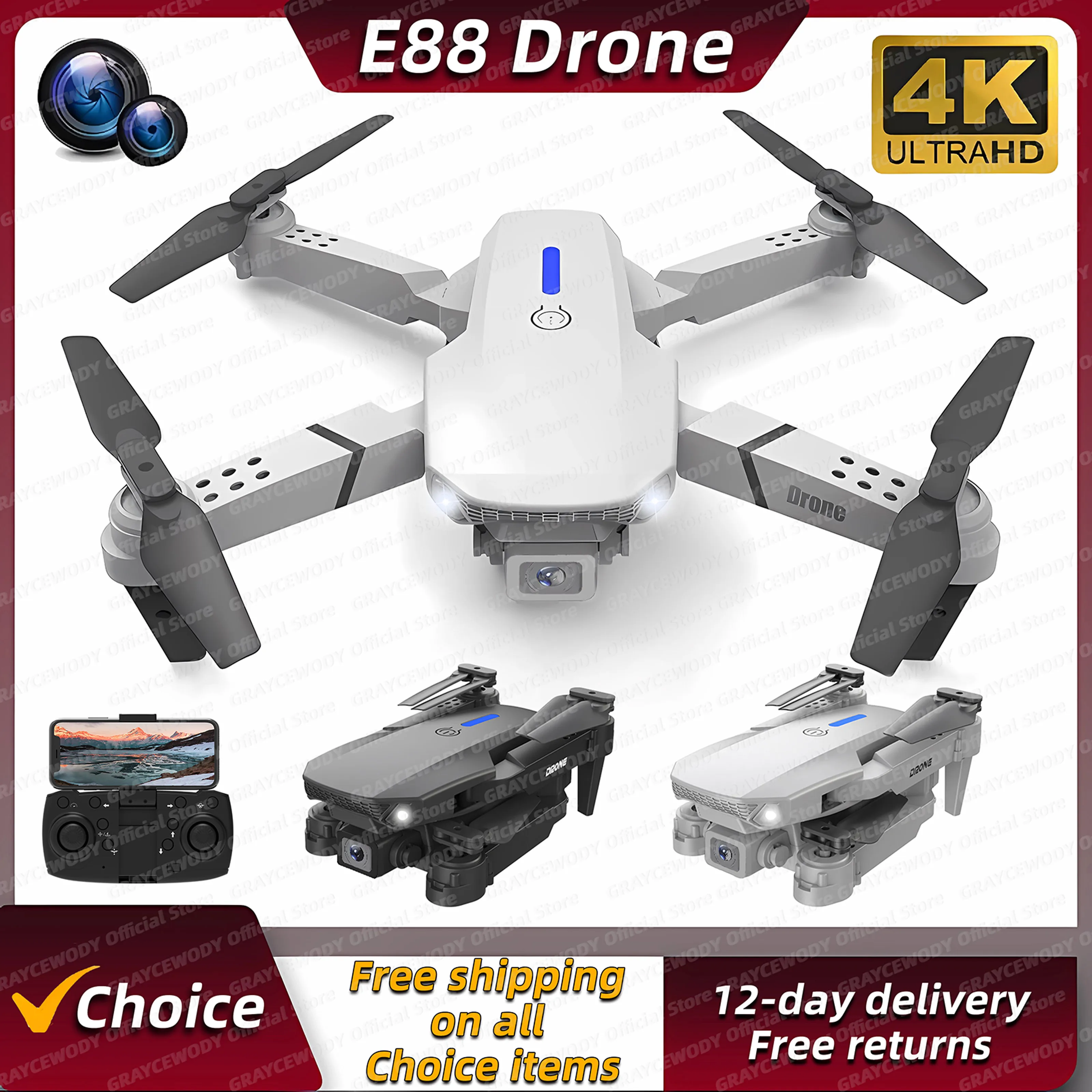 New E88Pro RC Drone 4K Professional With 1080P Wide Angle Dual HD Camera Foldable RC Helicopter WIFI FPV Height