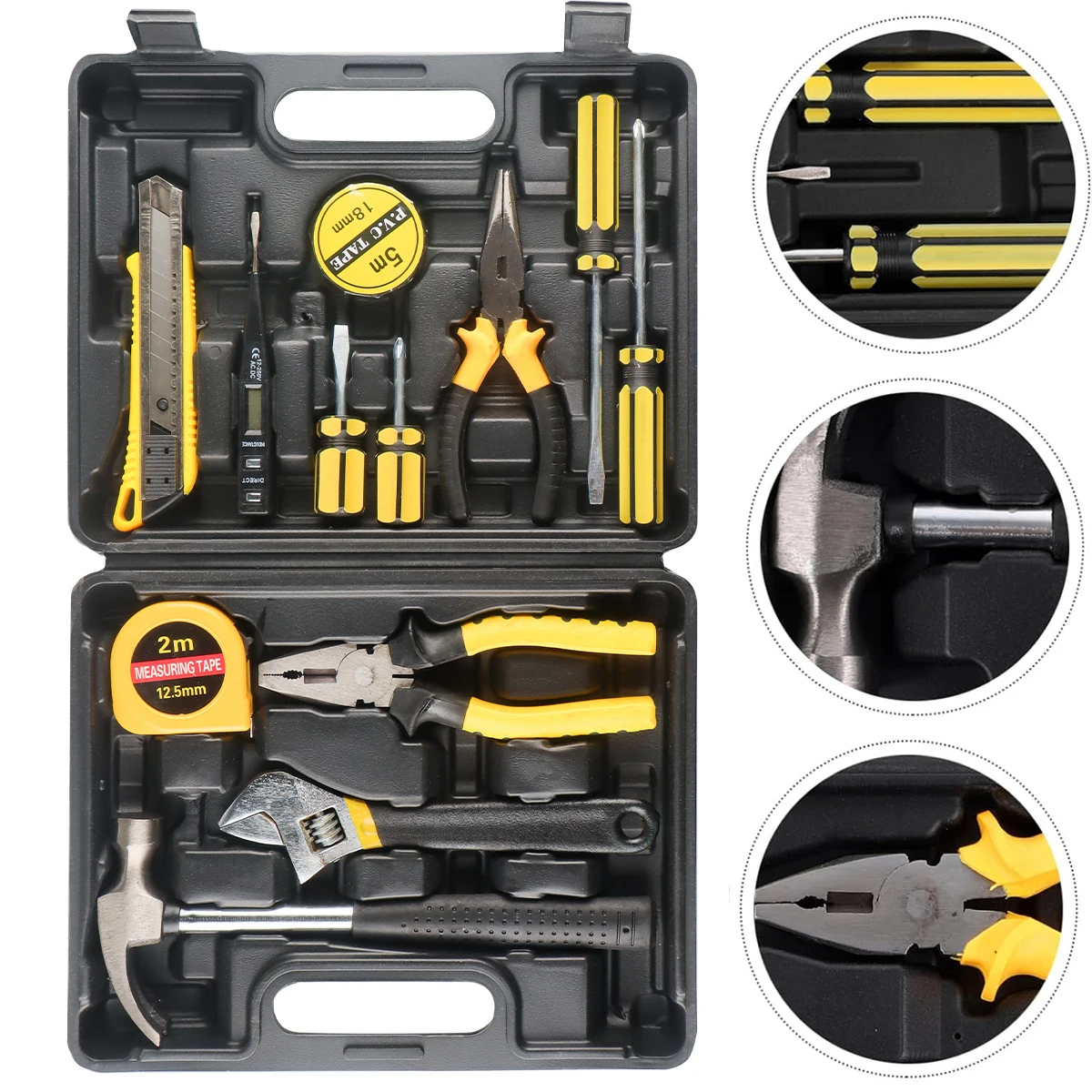8/9/12/13Piece Tools Set General House hold Hand Tool Kit with Plastic Toolbox Storage Case Used to Car repair And home Repair