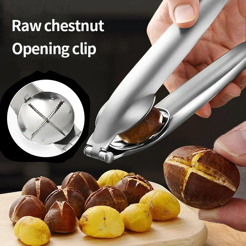 2in1 Chestnut Machine Kitchen Accessori Stainless Steel Chestnut Cracker Opener Sheath Cutter Metal Nuts Clip Walnut Pliers Tool