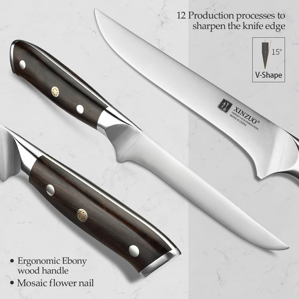 6'' Boning Knife Flexible Stainless Steel Kitchen Knife German 1.4116 Steel Bone Meat Fruit Vegetables Fish Ebony Handle