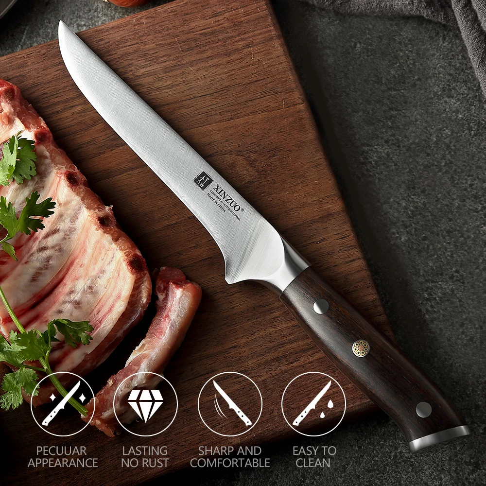 6'' Boning Knife Flexible Stainless Steel Kitchen Knife German 1.4116 Steel Bone Meat Fruit Vegetables Fish Ebony Handle