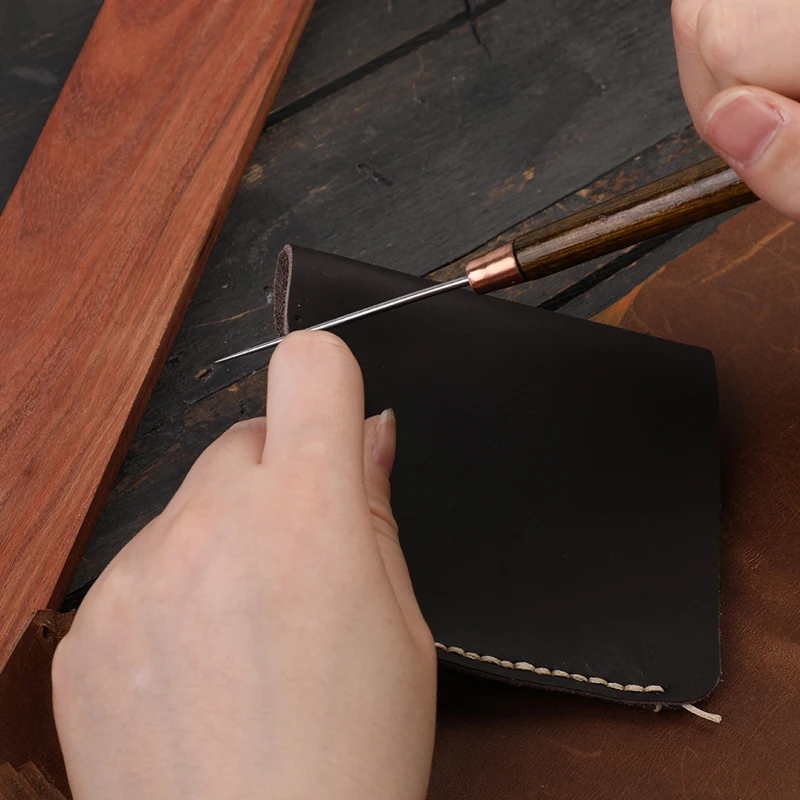 Wooden Handle Awl Leather Punching Awl Sewing Stitching Tool For DIY Handmade Stitches Needlework Shoes Bag Repair Tool