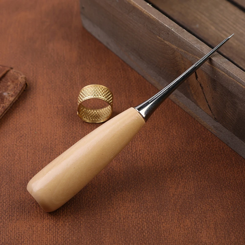 Wooden Handle Awl Leather Punching Awl Sewing Stitching Tool For DIY Handmade Stitches Needlework Shoes Bag Repair Tool