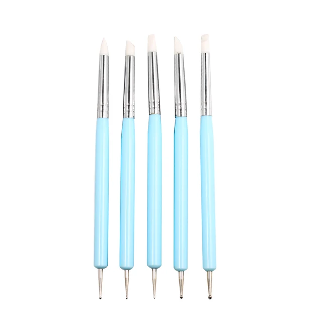 5pcs/set Double-ended Dotting Tools Set Art Embossing Tools Pottery Craft Art Silicone Brushes