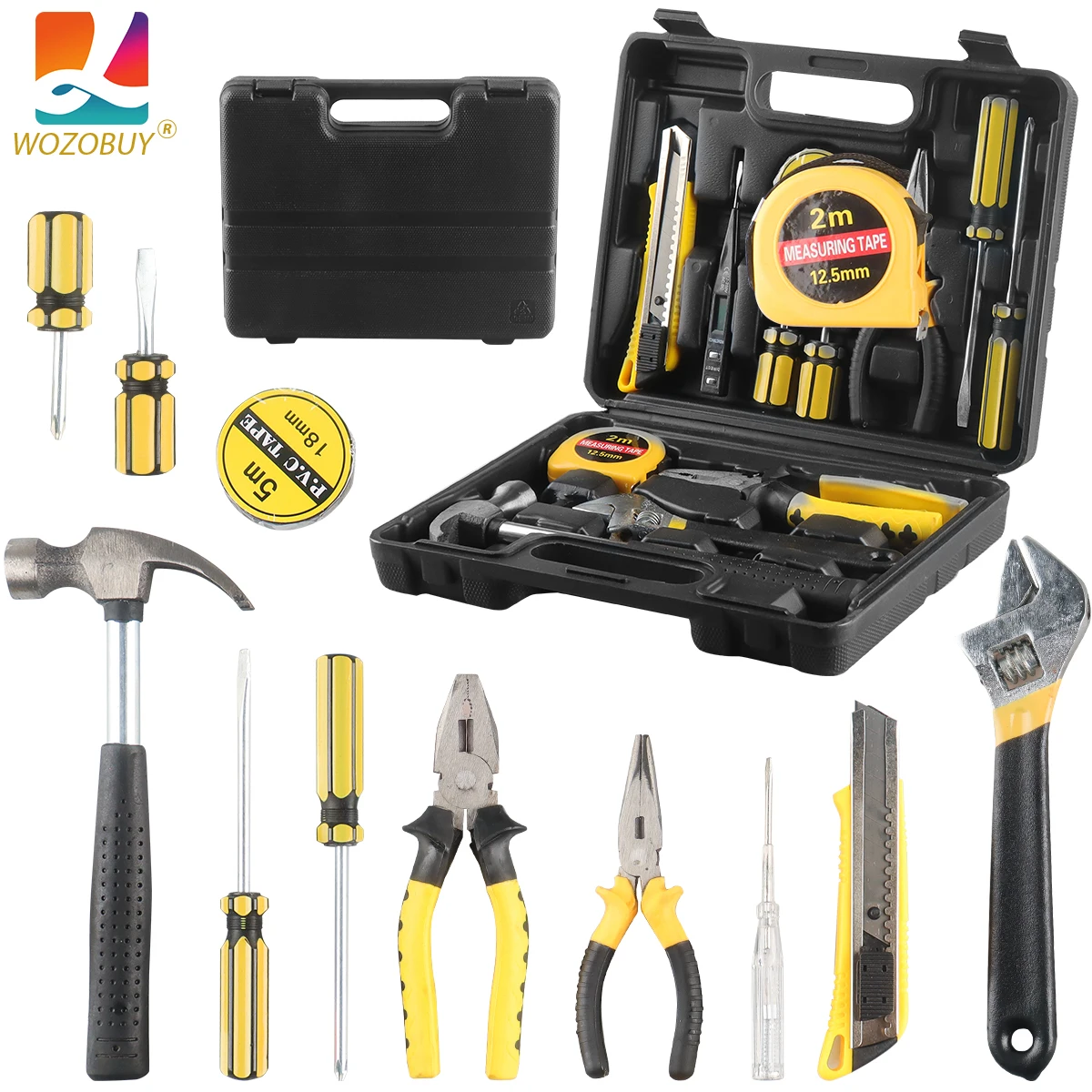 Household hand Tools Set General with Plastic Toolbox Storage Case Used to Car repair And home Repair