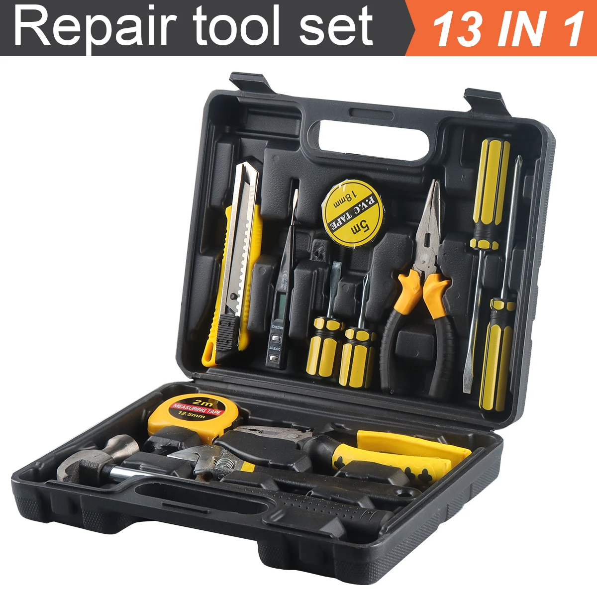 Household hand Tools Set General with Plastic Toolbox Storage Case Used to Car repair And home Repair