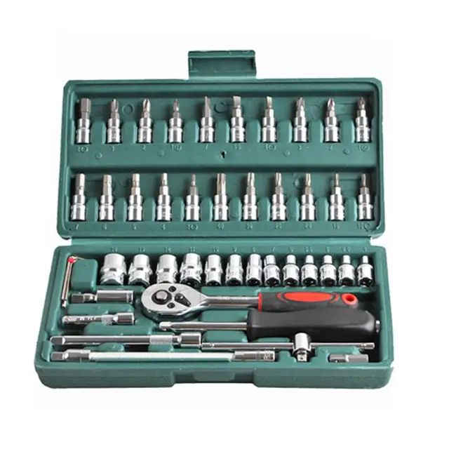 46pcs Socket Set Car Repair Tool Ratchet Spanner Wrench Set Pawl Socket Spanner Screwdriver Professional Metalworking Tool Kit