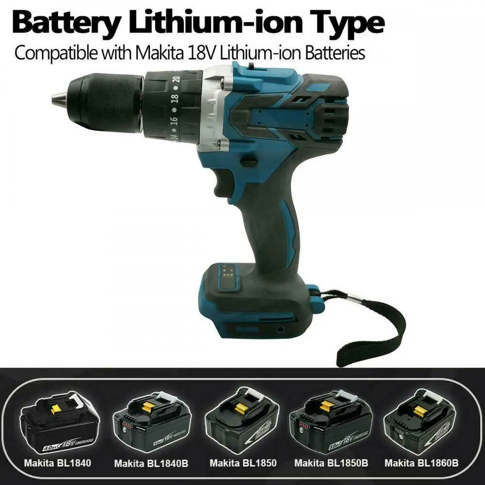 3 In 1 Brushless Electric Hammer Drill Electric Screwdriver 13mm 20+3 Torque Cordless Impact Drill for Makita 18V Battery Home